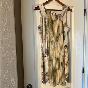 Simply Vera Ivory and Green Sleeveless Square Neck Midi Sundress
